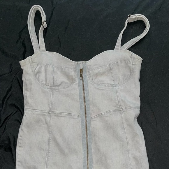 Ganni zip-up bustier tight gray / grey denim mini-dress - Picture 1 of 2